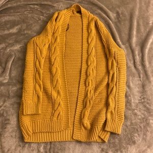 F21 Yellow Knitted Long Cardigan